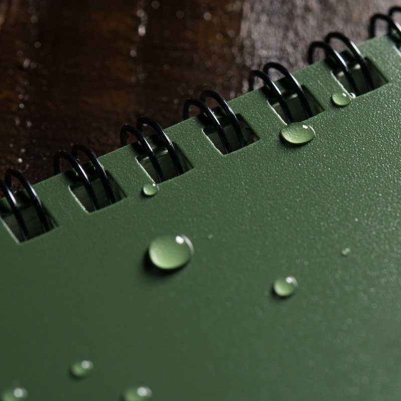close up of edge of waterproof notebook