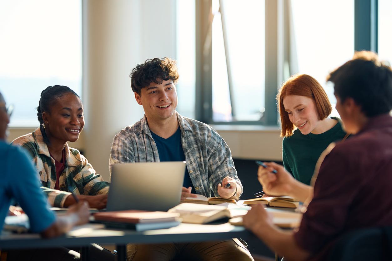 group of university students studying