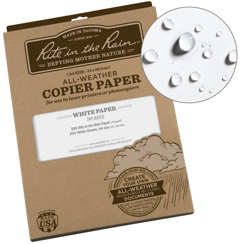 Rite in the Rain Waterproof A4 Copier/Laser Printer Paper 8512 - 200 Sheets White