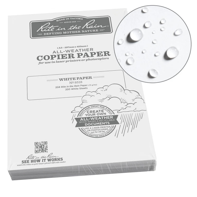 Rite in the Rain Waterproof A3 Copier/Laser Printer Paper 8518 - 200 Sheets White