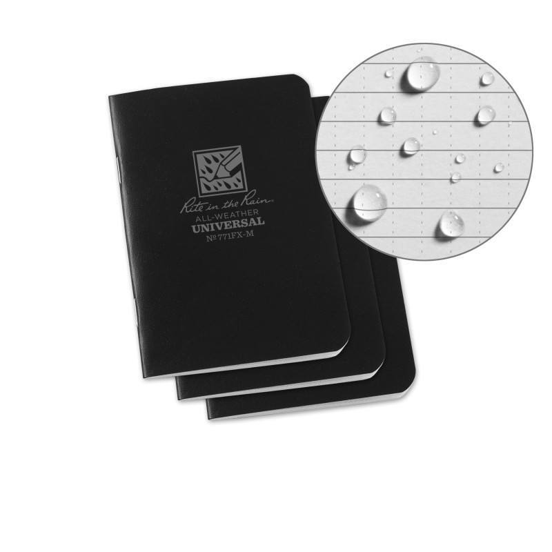 Rite in the Rain Waterproof Universal Mini-Notebook 771FX-M - Black (3 Pack)