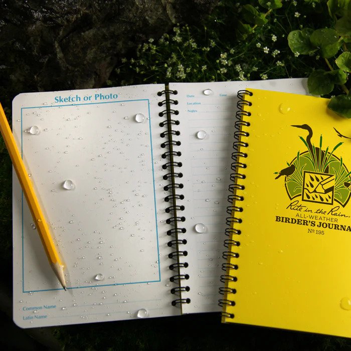 Birder's Journal laid out on a grass background