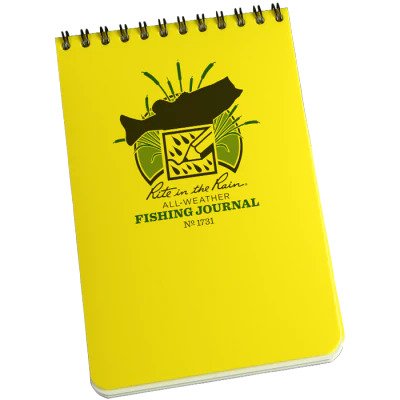 all-weather fishing journal on a white background