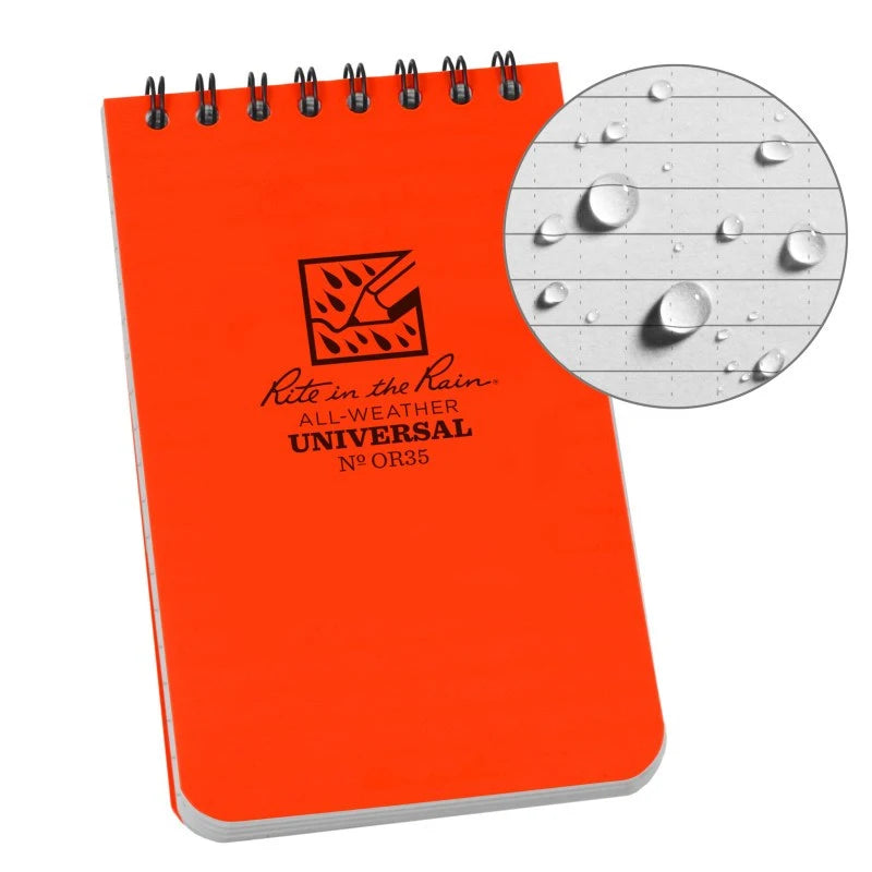 RITR Waterproof Pocket Notebook OR35 - 3" x 5" - Orange